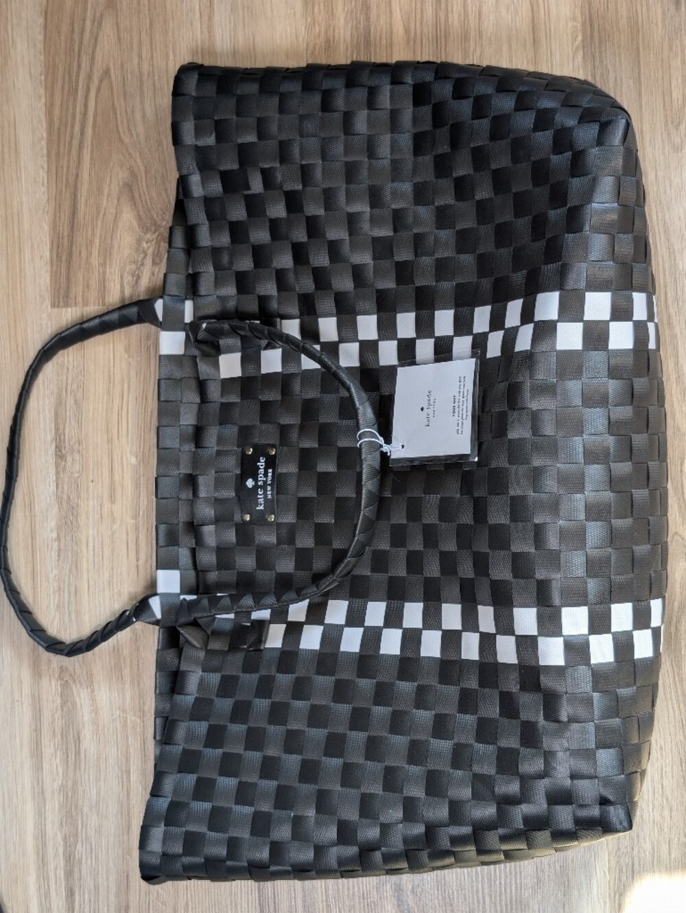 Kate Spade-Black+White Basket Weave-Woven Tote Beach Bag/Shopping/Travel-(NWT)